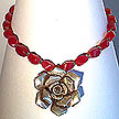DKC ~ Bali Silver Rose Necklace w/ Ruby Jade & Bali Beads